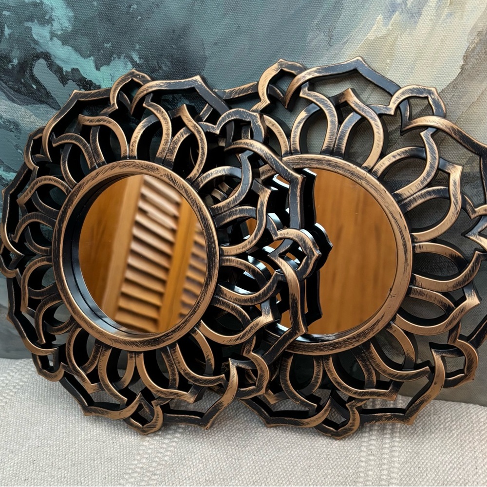 Vintage Bronze Filigree Wall Mirrors - Pair
